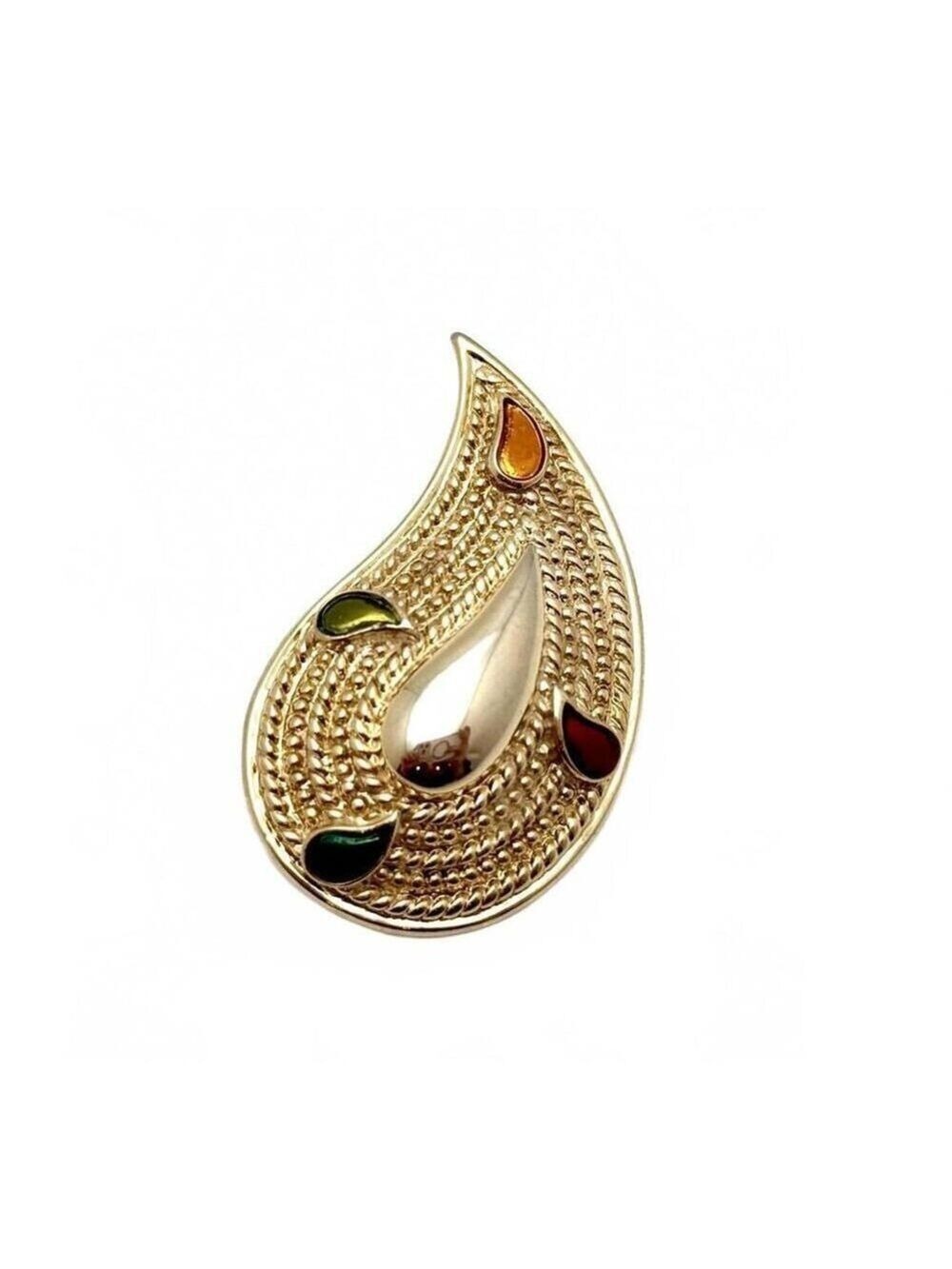 Avon Vintage Gold Tone Paisley Brooch Multicolor Teardrop Stones 1980s